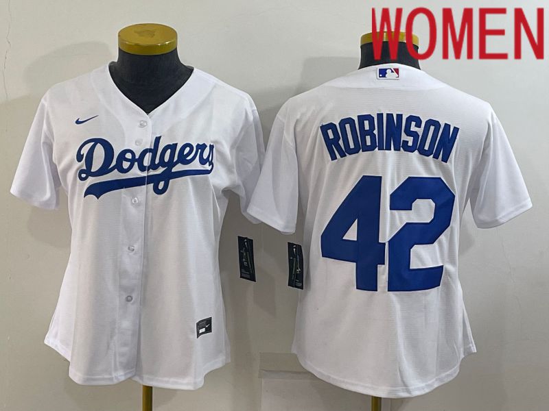 Women Los Angeles Dodgers #42 Robinson White Nike 2022 MLB Jerseys